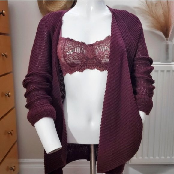 Maroon Knit Asymmetrical front flap cardigan- S (Fits M too) - Picture 1 of 11